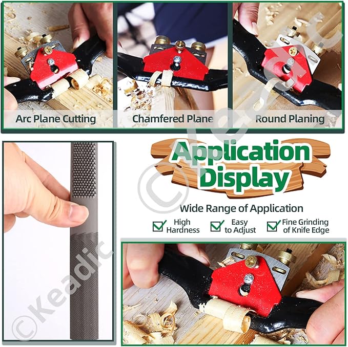 Keadic 8Pcs 9" 10" Adjustable Spokeshave Kit Contains Manual Planer with Flat Base Replacement Metal Blades 4-Way Rasp File and Portable Woodworking Planes for Deburring Carving Crafting