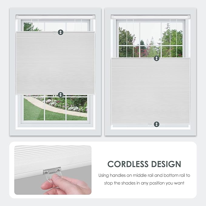LazBlinds No Tools No Drill Cordless Cellular Shades, Top Down Bottom Up (TDBU) Honeycomb Shades for Home, Blackout Light Blocking Thermal Insulation Blinds for Windows, 36.5" W x 72" H, White