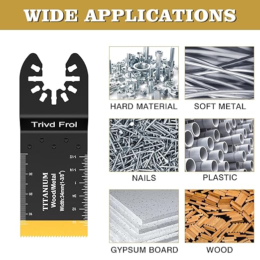 15 PCS Titanium Oscillating Saw Blades Metal Cutting, Universal Multitool Blades for Soft Metal Nails Hard Material and Wood Plastic, Multi Tool Blades Kits Fit Dewalt Bosch Milwaukee Ryobi