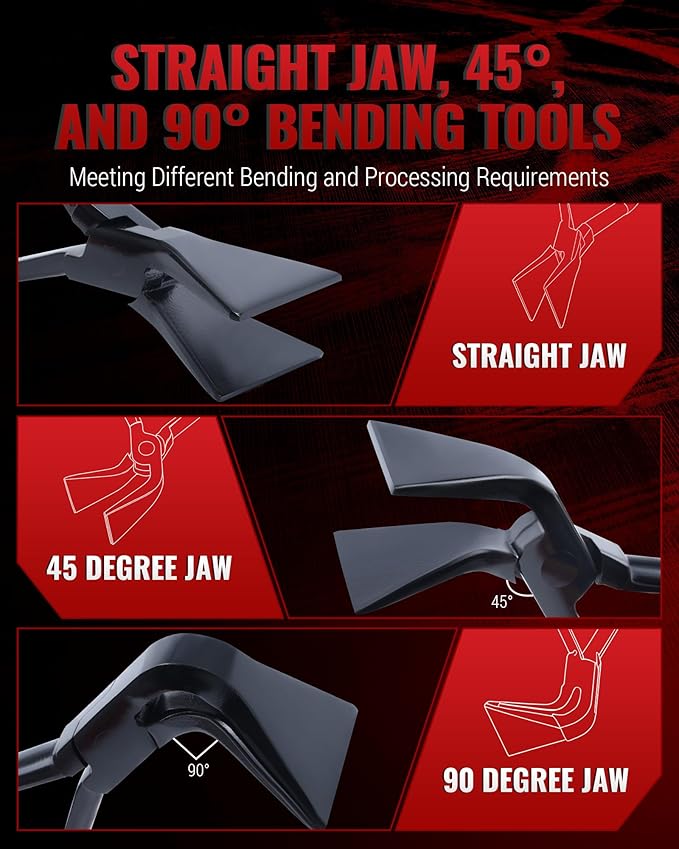 Hand Seamers Sheet Metal Tools, 3 Pieces Sheet Metal Bender for Bending and Flattening Sheet Metal, Straight Jaw, 45째, and 90째 Metal Bending Tool with Tool Box Storage Case