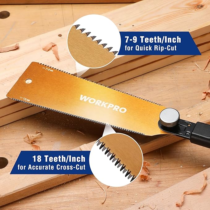 WORKPRO 8 Inch Japanese Pull Saw, Double-Edged Hand Saw for Wood Cutting with 7-9&18 TPI, SK5 Flexible Blade Flush Cut Saw with Non-Slip TPR Handle, Perfect Woodworking Tool Gift