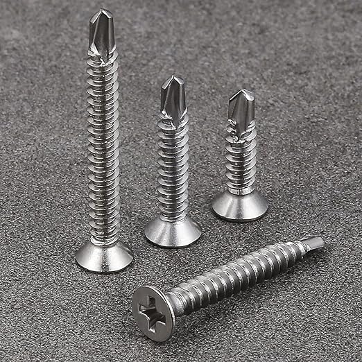 Wensilon竊?00pcs竊?8횞3/4?쓋or Sheet Metal Self-Tapping Screws 410 Stainless Steel Flat Head High-Strength Quick self-Drilling Screws