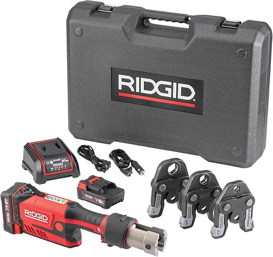 RIDGID 67183 Model RP 351 ProPress Standard Press Tool Kit with Battery, Charger, 1/2" to 1" Press Tool Jaws, and Carrying Case