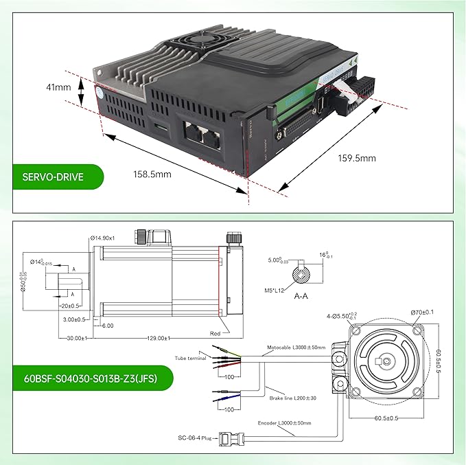 with Brake 400W AC Servo Motor Kit, CNC 220V 2.5A 3000rpm L3000 17-bit Encoder RS485 Servo Motor Driver Controller Kit for CNC Engraver Milling Machine/Robot