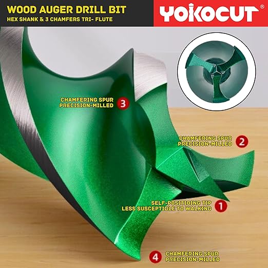 1-1/4" x 24" Auger Drill Bit for Wood, Hex Shank Tri-Flute Drill Bits, Ship Auger Long Drill Bit for Soft and Hard Wood, Plastic, Drywall, Tree Stump and Composite Materials