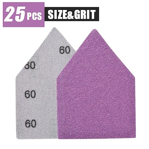 60 Grit Sandpaper 25PCS, 90mm x 65mm Triangle Sanding Sheets, Fits Milwaukee M12 Fuel Sander, Hook & Loop Detail Sander, White Fused Alumina Abrasive Sand Paper for Wood Finishing, Detail Sanding