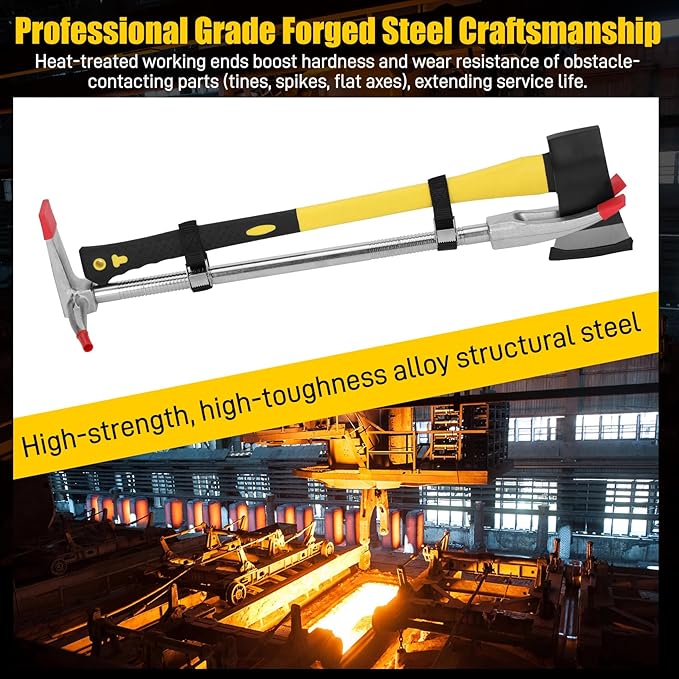 30" Halligan Bar Firefighter Tool & Fire Axe Combination Set, Halligan Tool with Ratchet Strap for Fire Rescue, Tactical Breaching & Emergency Breach
