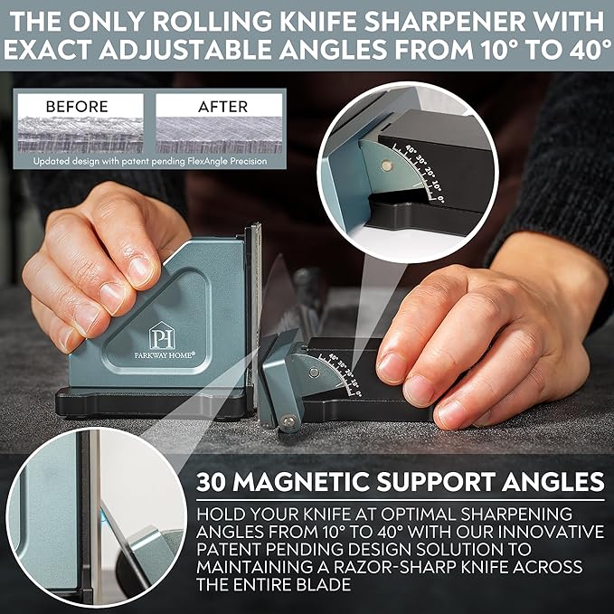Rolling Knife Sharpener with Adjustable 10째 to 40째 Options and Adjustable Grinding Height, Knife Sharpener Kit, Roller Knife Sharpening System