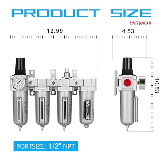 NANPU 1/2" NPT Industrial Grade 4 Stage Air Drying System - Double Particulate Filters, Coalescing Filter, Desiccant Dryer & Air Regulator, Metal Bowl, Manual Drain, for Paint Spray竊?Plasma Cutter
