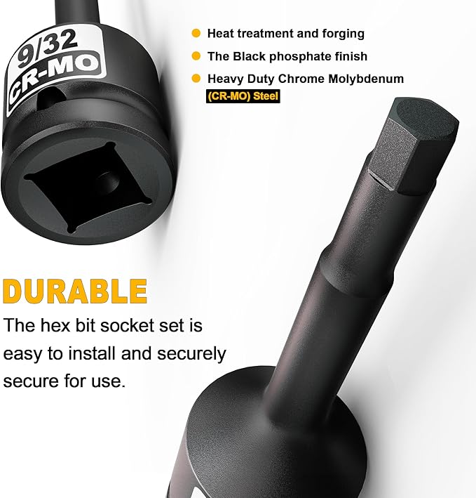 1/2" Drive H9/32-Inch Impact Hex Bit Socket, SAE Allen Bit Socket, Cr-Mo Steel, Removing Loosening Hexagon Bolts