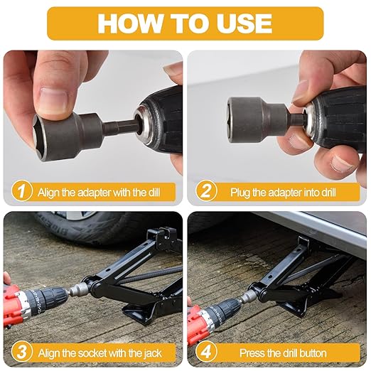 2 Packs Leveling Scissor RV Jack Socket, Premium Drill Adapter with 1/4in Quick Connect Hex Shank, Compatible with 3/4in(19mm) Hex Drive Jacks, Power Nut Driver Bit Set