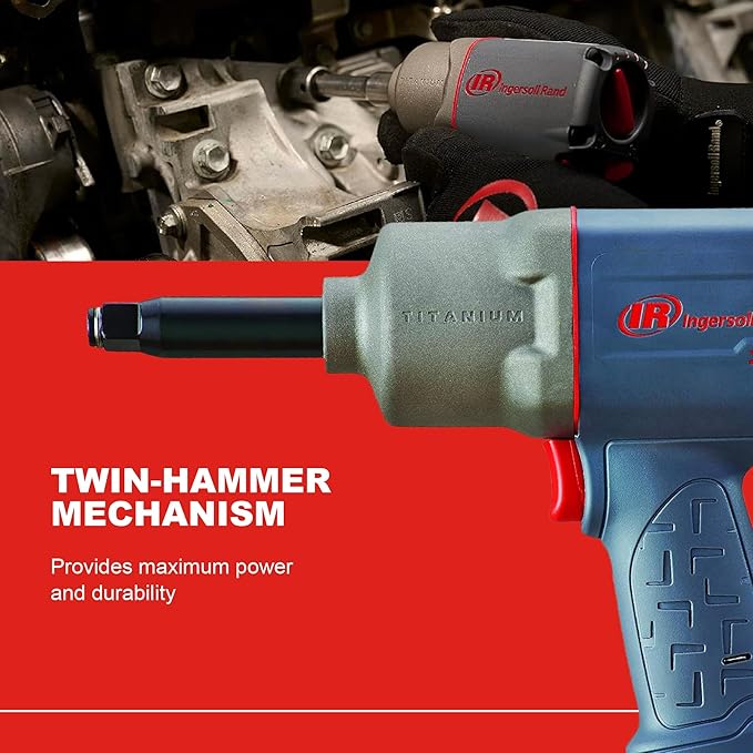 Ingersoll Rand 2235TIMAX-2 1/2" Air Impact Wrench, 2" Ext Anvil, 1350 ft-lb Torque, Titanium Hammercase, Friction Ring Retainer, Pistol