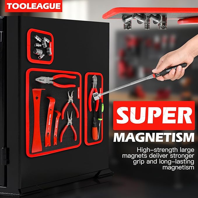 TOOLEAGUE 3Pcs Magnetic Tool Mat with 15Lb Telescoping Magnetic Pickup Pen,3 Different Size Parts Tool Holder Pad for Organizing Mechanic Wrench Screw Bolts Nuts and Other Small Metal Parts