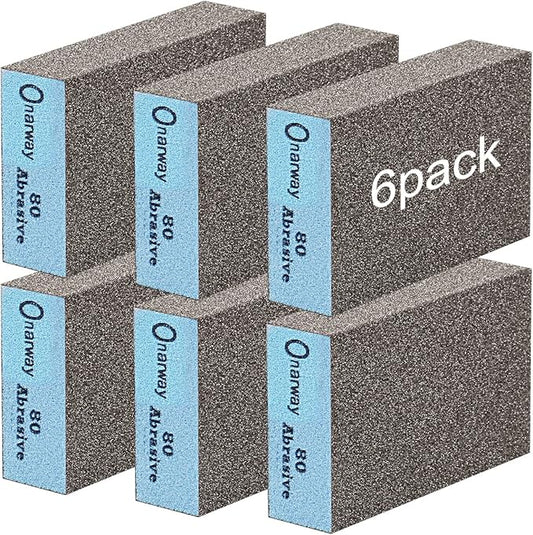 Onarway Sanding Blocks 6 Packs Wet and Dry Dual-use Sanding Sponges - Coarse 80 Grits: Washable and Reusable for Wood Metal Wall Polish