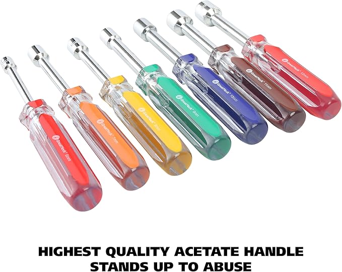 GreatNeck ND71 7-Piece Metric Nut Driver Set, Chrome Vanadium Steel Nut Drivers, Rust-Resistant Finish Nut Drivers Set, Acetate Nut Driver Handle, Color-Coded for Quick Identification