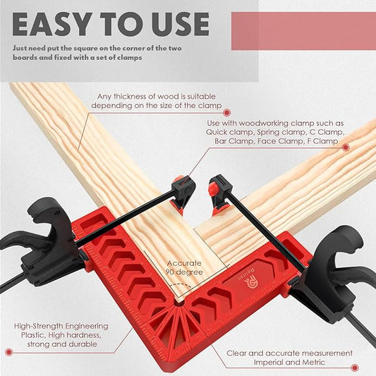 Relitec R 90 Degree Positioning Squares, Clamping Square, Right Angle Clamp Corner Clamp Woodworking Tools for Wood Cabinets, Carpenter Tool for Photo Frames Box Drawer, Set of 12竊?" 4" 6")