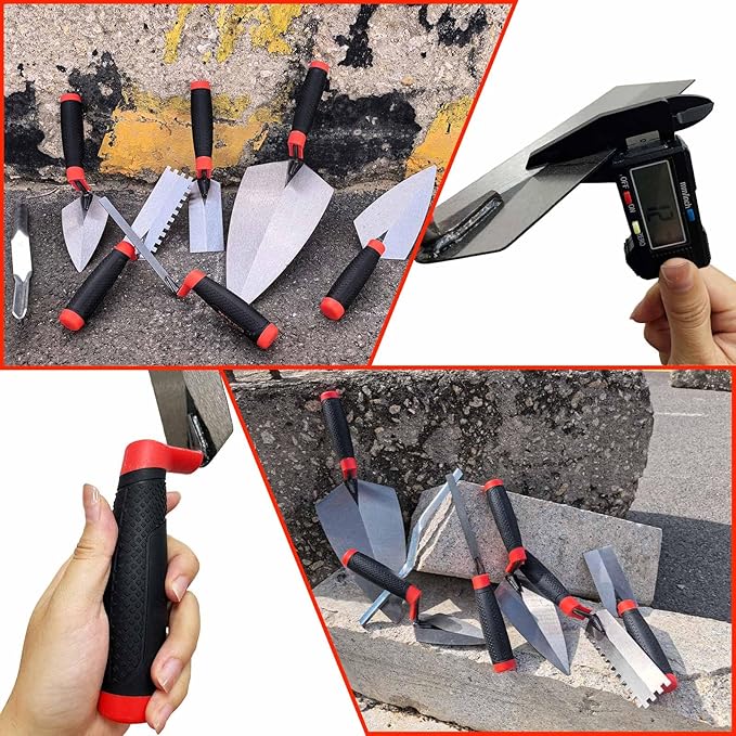 7 PCS Bricklaying Knife Tool Set, Pointed Knife And Flat Serrated Knife Set, Brick Joint Slotting Tool, Rubber Handle, Concrete, Cement, Mortar, Tile, Bricklaying And Putty Knife