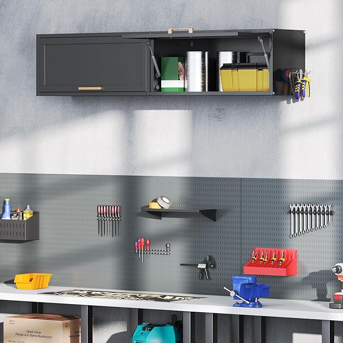 Coolsun Metal Wall Cabinet, Garage Wall Cabinet with Up-Flip Door, 31.5" W Wall Mounted Metal Storage Cabinet for Kitchen,Garage,Basement,Ware House Assembly Required (13.8" H Black)