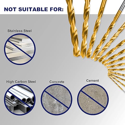 276pc Titanium Twist Drill Bit Set with S2 Bits 135째 Tip High Speed Steel, Size from 1/16" up to 1/2", Ideal in Wood Cast Iron Aluminum Alloy Plastic Fiberglass, Clear Lid Case