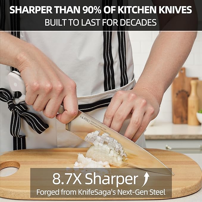 KnifeSaga Kitchen Knife Block Set, 15-Piece Enduring Ultra Sharp Knife Set, Japanese High Carbon Stainless Steel, Premium Forged Knives for Kitchen and Professional Chefs, White