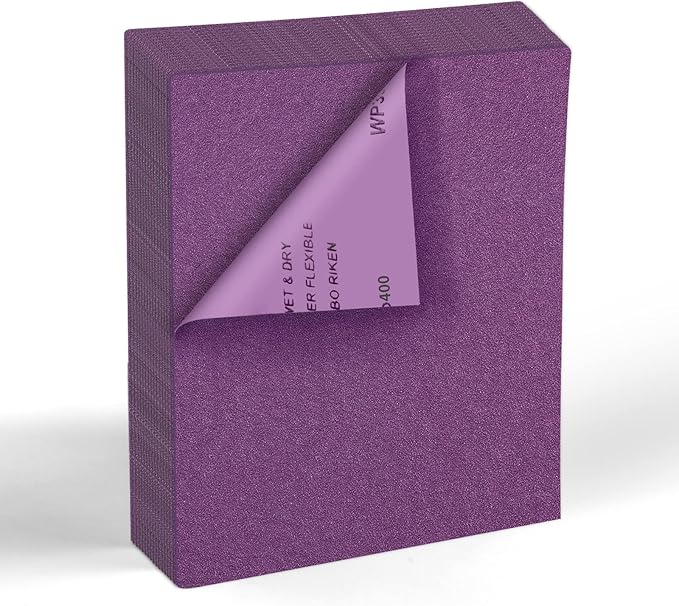 MAXMAN 400 Grit Sandpaper 20 PCS, Wet Dry Sandpaper Sheets 9 x 11 Inch, Sand Paper for Wood Furniture, White Fused Alumina Abrasive Sanding Paper for Metal, Drywall, Automotive Polishing, Purple