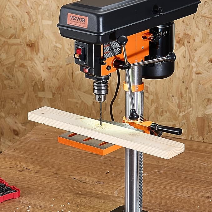 VEVOR Benchtop Drill Press, 3.2 Amp and 5-Speed Adjustable Drill Press with 10 in Swing, Cast Iron Frame, Worktable Tilts 0-45째, Ideal for Drilling Wood & Metal