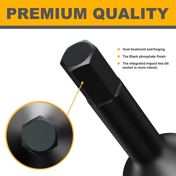 1/2" Drive H5/16-Inch Impact Hex Bit Socket, SAE Allen Bit Socket, Cr-Mo Steel, Removing Loosening Hexagon Bolts