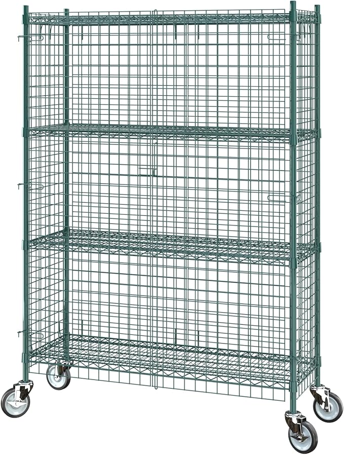 Commercial Grade NSF Listed Metal Wire Mesh Storage Green Epoxy Mobile Security Cage Kit, 18" x 48" x 70", Perfect for Warehouse, Walk-in Refrigerator, Freezer, Grocery Store, Restaurant, Dishroom