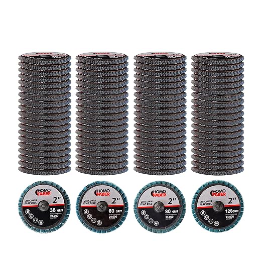 HOMO FABER 100 PCS 2 Inch Flap Discs for Die Grinder | 36/60/80/120 Grit Roll Lock Sanding Discs | Surface Prep, Stripping, Grinding, Polishing, Deburring, Rust & Paint Removal