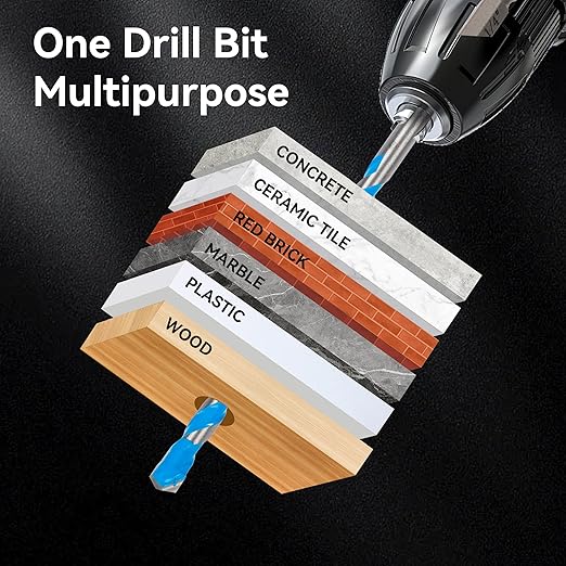 10PCS 5/32"-3/8" Masonry Concrete Drill Bit Set,Tungsten Carbide Drill Bit Tip, Hex Shank Drill Bit Set for Cement,Tile,Brick,Marble,Plastic,Wood,Glass etc.
