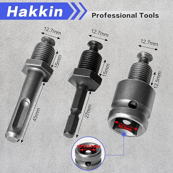 Hakkin 2-13mm Keyless Drill Chuck Adapter, 1/2-20Unf Drill Chuck with SDS-PLUS Shank Bit, 1/4" Hex Shank Lock Key, 1/2” Socket Square Female Adapter for Impact Driver, Electric Drill, Hammer Drill