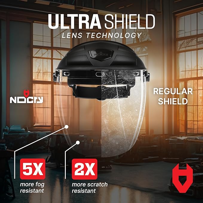 NoCry Premium Safety Face Shield for Grinding and Cutting ??Clear Anti-Fog, Impact Resistant Visor and Adjustable Headgear ??ANSI Z87.1 Certified for Industrial Use ??Washable Sweatbands Included