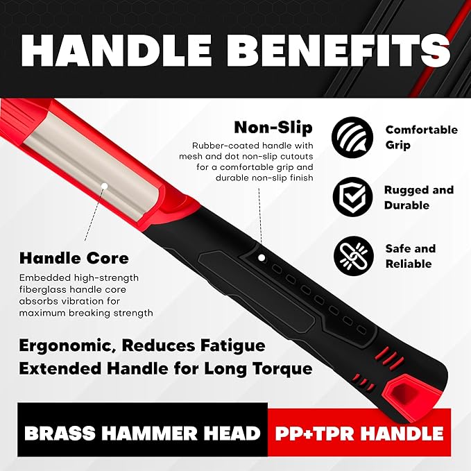 C&T 1lb Brass Sledge Hammer,Non-Sparking,Comfortable Fiberglass Handle,1-Pounds,Non-Magnetic,Corrosion Resistant