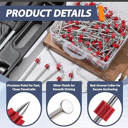 200 Pcs 3" Powder Actuated Fasteners, Sturdy Steel Drive Pins with Red Anti-jam Flute, Single Pin Concrete Nails for Concrete Steel, Fits Most Powder Actuated Tools