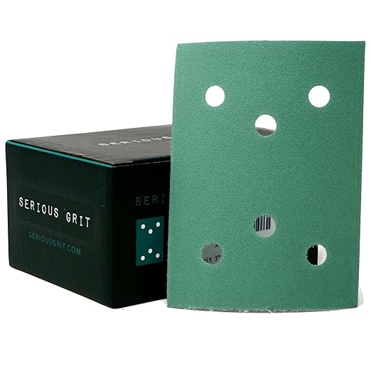 Serious Grit - 3" x 4" 6-Hole 220 Grit Sanding Sheets - Fits Surfprep, Uneeda Ekasand, Mirka DEOS 343 - Heavy-Duty Hook & Loop Film Abrasive Pads - Sandpaper for 3x4 Sheet Sanders - 50 Pack Box