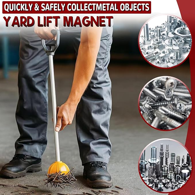 ULIBERMAGNET Yard Lift Magnet Sweeper, 29inch Long Reach Magnetic Bulk Lifter with Quick Release, Extendable Yard Pull Magnet Sweeper, Magnetic Swarf Tool with Extended Handle for Nails, Screws, Nut