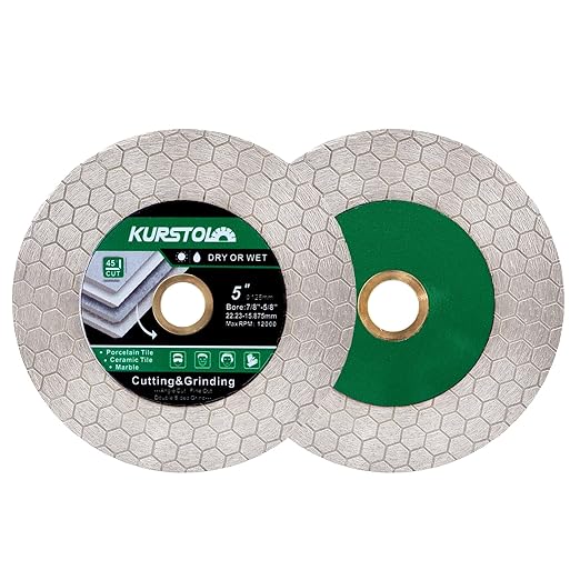 Tile Diamond Saw Blade - 2PCS 5"/125mm Dual-Purpose Diamond Cutting Disc,Angel Grinder Blade Arbor 7/8"-5/8" for Cutting and Grinding Ceramic Tiles,Porcelain,Granite,Marble
