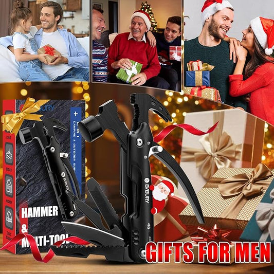 BIBURY Hammer Multitool, Christmas Stocking Stuffers for Men, 12-in-1 Survival Gear Outdoor Multi Tool, Gifts for Men Dad Him Husband, White Elephant Gifts for Adults, Anniversary Christmas Gifts