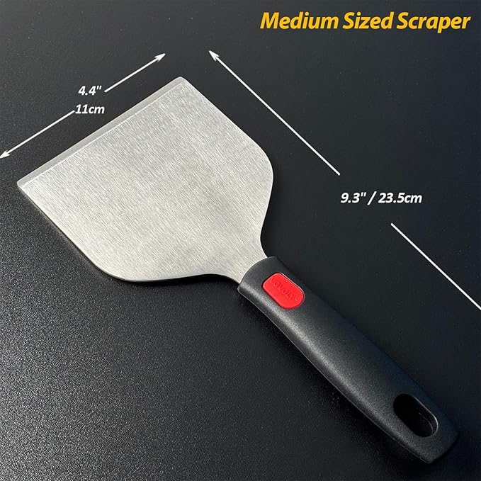 Vovoly Wide Griddle Scraper, 4.3?쐘4.3'' Smashed Burger Scraper Grill Scraper Spatula Burger Turner - Full Tang Silicon Handle Professional Grade Grill Accessories, Knife Grade Stainless Steel