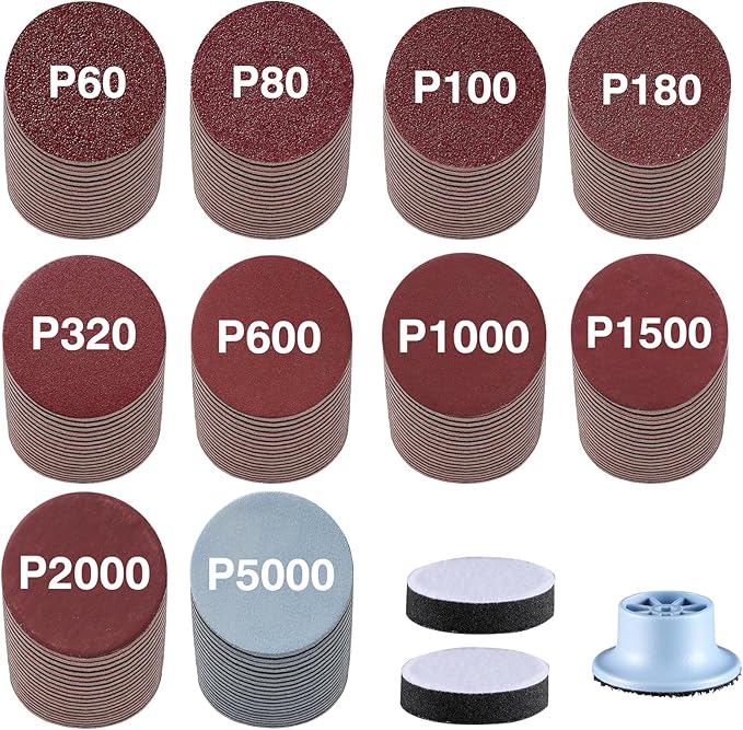 LET'S RESIN LRP-2393 4-in-1 Resin Sander Accessory Kit - 203pcs 2 Inch Hook & Loop Sandpapers, Sanding Disc & 2*Buffing Pads (60/80/100/180/320/600/1000/1500/2000/5000) for Resin Crafts