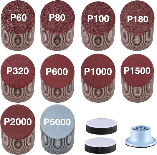 LET'S RESIN LRP-2393 4-in-1 Resin Sander Accessory Kit - 203pcs 2 Inch Hook & Loop Sandpapers, Sanding Disc & 2*Buffing Pads (60/80/100/180/320/600/1000/1500/2000/5000) for Resin Crafts