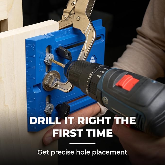 Kreg Cabinet Hardware Jig - Portable Straight Hole Drilling - Precision Drilling Without a Press - Moveable Edge Guide for Accurate Positioning - for Knobs & Small Pulls - KHI-Pull