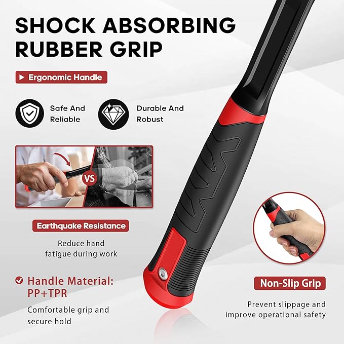 YIYITOOLS 4-Piece Hammer Set - 2LB Dead Blow, 24oz Ball Peen, 20oz Claw, 3LB Sledgehammer - One-Piece Carbon Steel Forging, Ergonomic Anti-Slip Rubber Grips for Garages, Repair Shops, and DIY