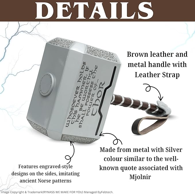 Hammer 15-Inch Metal Hammer, Full Size Adult Collectible with Handmade Leather Wrap (Silver)
