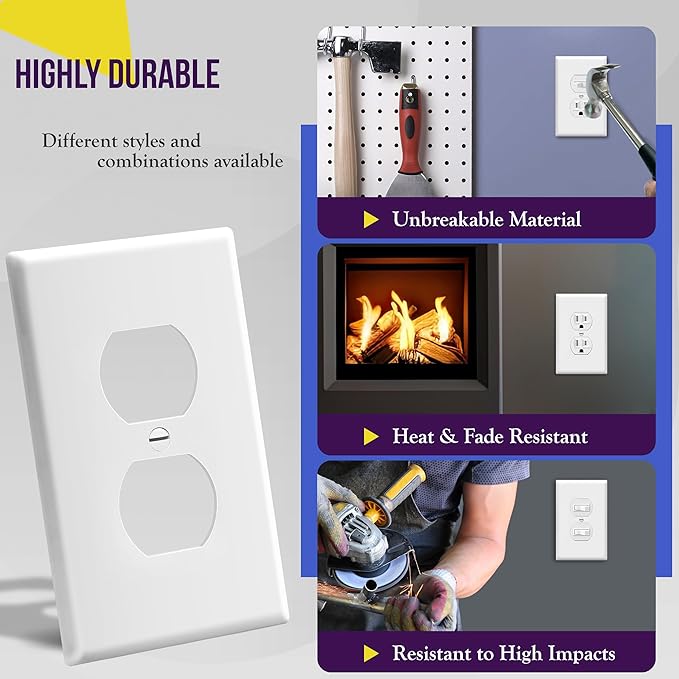ENERLITES Mid-Size Duplex Receptacle Outlet Wall Plate, Electrical Outlet Covers Plates, Midway Size 1-Gang 4.88" x 3.11", Polycarbonate Thermoplastic, UL Listed, 8821M-W-5PCS, White (5 Pack)