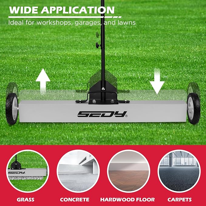 36-Inch Rolling Magnetic Sweeper | 40-Inch Telescoping Magnetic Pickup Tool | Magnetic Trays | 55-Pound Capacity Pick-up Sweeper for Nails, Screws & Metal Debris Workshop Garage Yard (3 Pack)