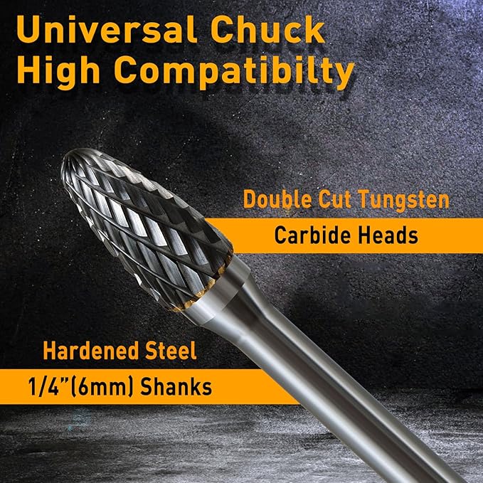 1/4 Carbide Burr Set 1/4 Shank w/Big Beech Holder Die Grinder Bits Drill Bits Grinding Bits for Metal Rotary Tool Attachment Accessories Rasp Weld Wood Stone for Milwaukee Dewalt, FO-4