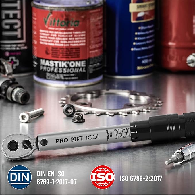 PRO BIKE TOOL 1/4 Inch Drive Click Bicycle Torque Wrench Set ??2 to 20 Nm ??Maintenance Kit for Road and Mountain Bikes - Includes Allen and Torx Screws, Extension Bar and Storage Box - ISO Certified