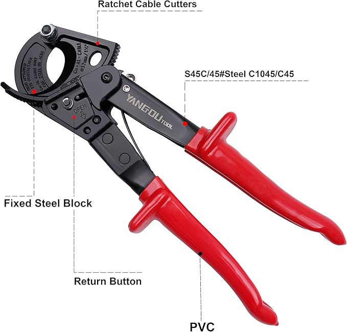 Yangoutool Ratchet Cable Wire Cutter and Heavy Duty Aluminum Copper Ratchet Cable Cutter for Cutting Electrical Wire Up to 240mm짼 Cutter Pliers