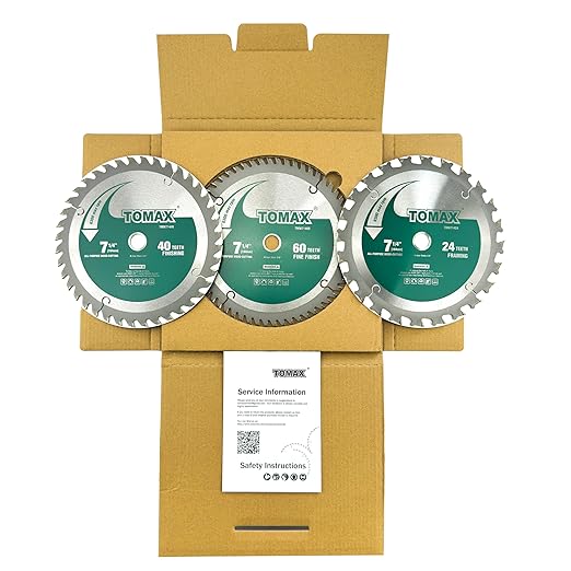 TOMAX 3 Pack Combo 7-1/4 Inch Circular Saw Blades with 5/8" Arbor, TCT ATB 24T Framing, 40T Crosscutting, 60T Finish Saw Blade for Various Wood Cutting
